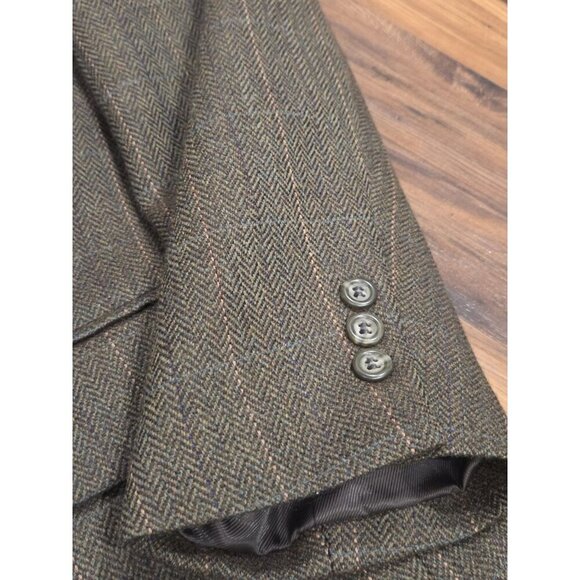 Stafford Lambswool Blazer Sz 43R Green Herringbone Plaid Sport Coat Elevated - Picture 5 of 13